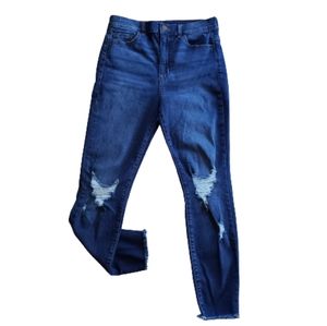 Fashion Nova High Rise Distressed Cropped Dark Blue Denim Jeans Size 13